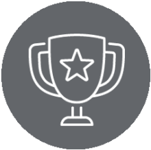 The image displays a line art icon of a trophy indicating a win, accomplishment, or recognition